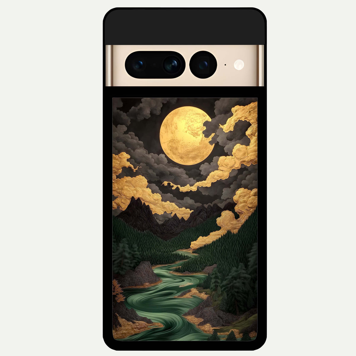  Golden River Moon Glass Case For Google Pixel 7 Pro back cover – full design glossy printed glass finish