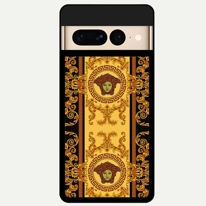  Golden Royal Heritage Glass Case For Google Pixel 7 Pro back cover – full design glossy printed glass finish