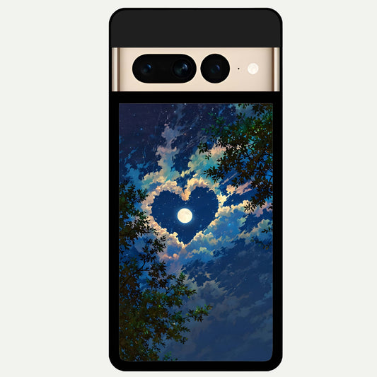  Heart With Moon Sky Glass Case For Google Pixel 7 Pro back cover – full design glossy printed glass finish