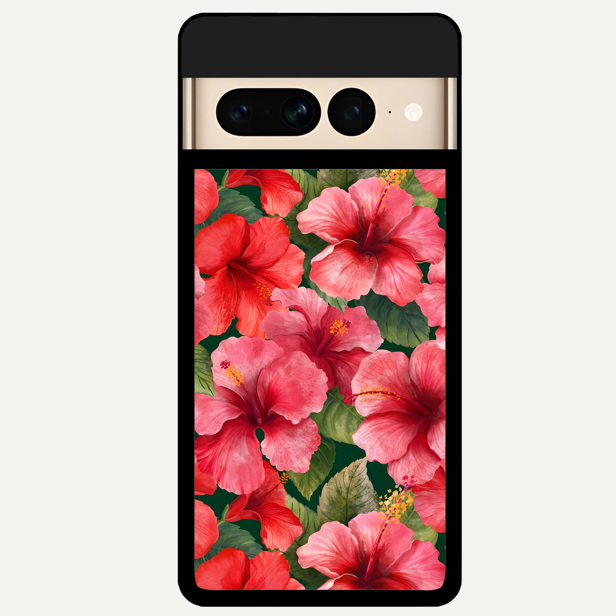  Hibiscus Pattern Glass Case For Google Pixel 7 Pro back cover – full design glossy printed glass finish