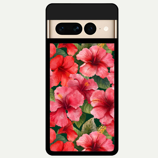  Hibiscus Pattern Glass Case For Google Pixel 7 Pro back cover – full design glossy printed glass finish