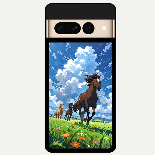  Majestic Horses Galloping Glass Case For Google Pixel 7 Pro back cover – full design glossy printed glass finish