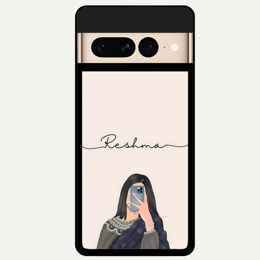  Mirror Mood Muse With Custom Name Glass Case For Google Pixel 7 Pro back cover – full design glossy printed glass finish