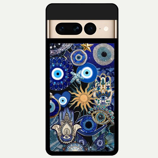  Mystic Blue Evil Eye Glass Case For Google Pixel 7 Pro back cover – full design glossy printed glass finish
