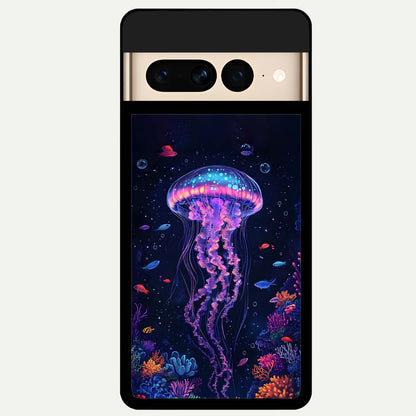  Neon Jellyfish Glass Case For Google Pixel 7 Pro back cover – full design glossy printed glass finish