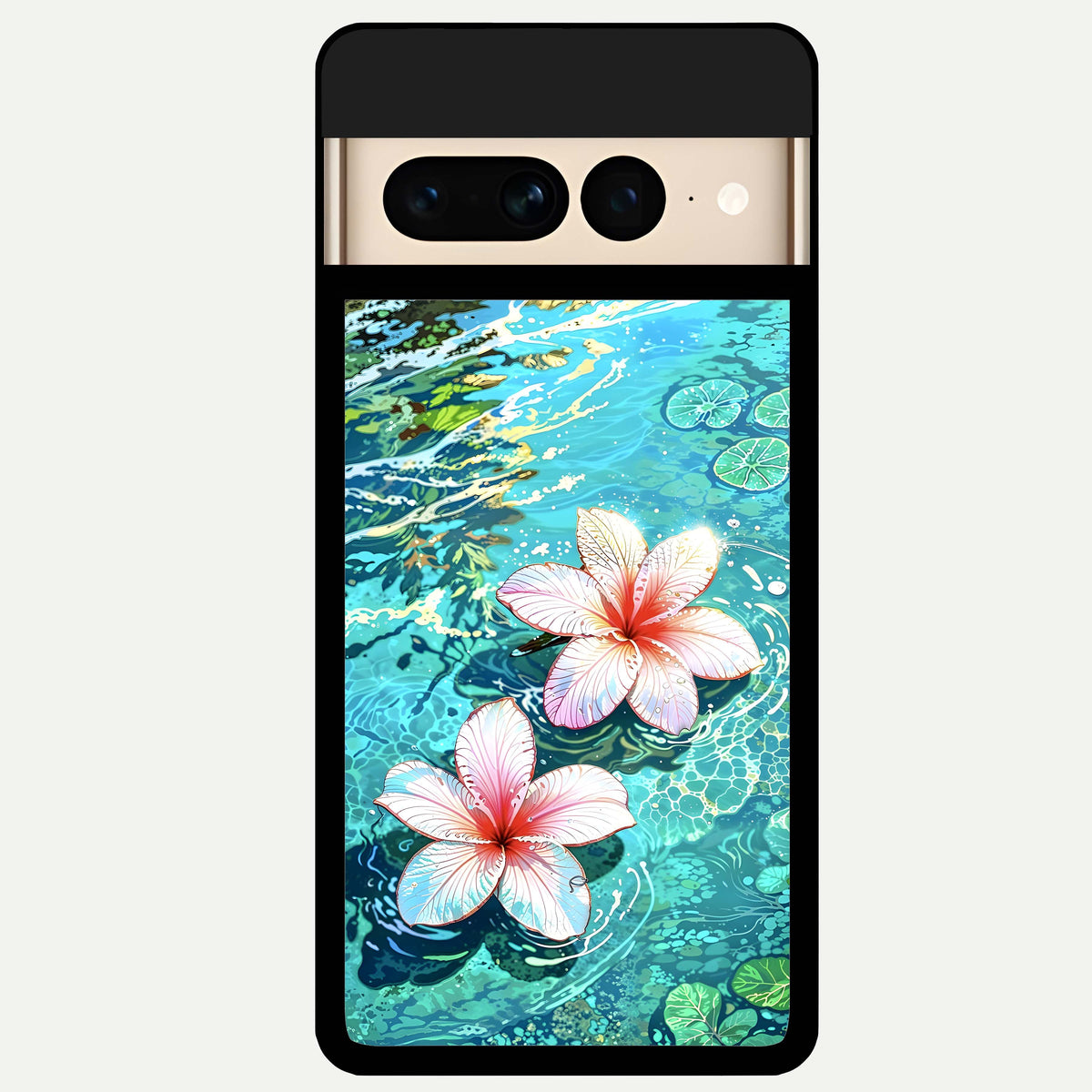  Pink Flowers in Water Glass Case For Google Pixel 7 Pro back cover – full design glossy printed glass finish