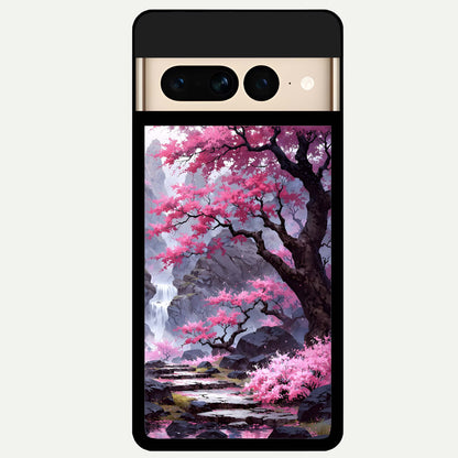  Pink Sunflower Glow Glass Case For Google Pixel 7 Pro back cover – full design glossy printed glass finish
