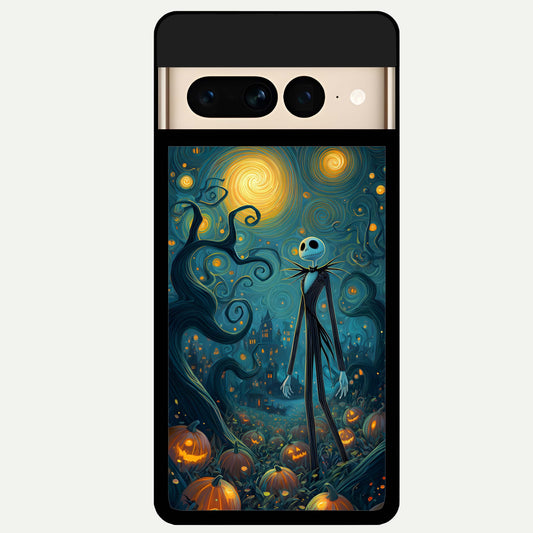  Pumpkin Moon Night Glass Case For Google Pixel 7 Pro back cover – full design glossy printed glass finish