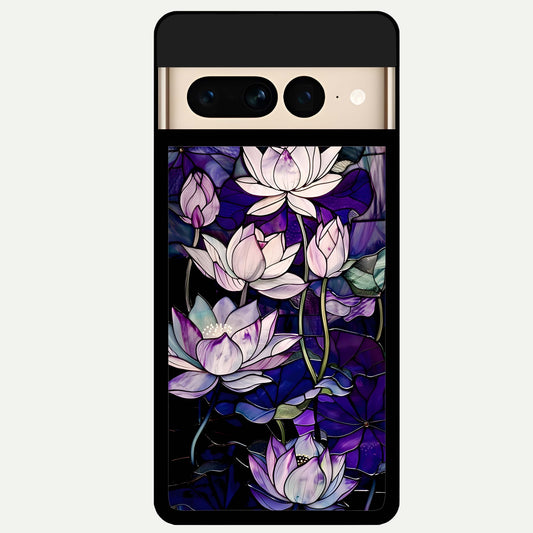  Purple Lotus Pattern Glass Case For Google Pixel 7 Pro back cover – full design glossy printed glass finish