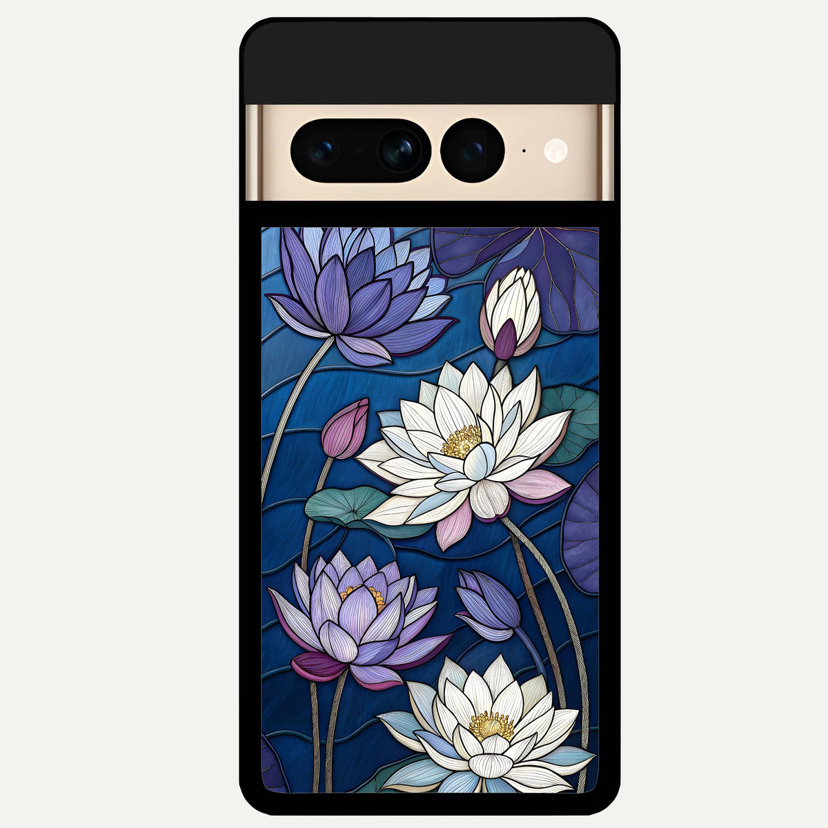 Purple Lotus Stained Glass Case For Google Pixel 7 Pro back cover – full design glossy printed glass finish