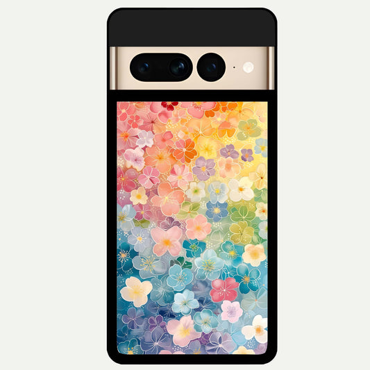  Rainbow Blossom Burst Glass Case For Google Pixel 7 Pro back cover – full design glossy printed glass finish