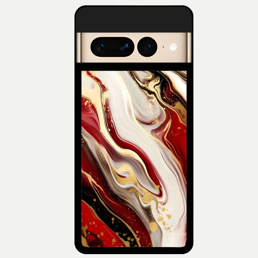  Red And White Marble Glass Case For Google Pixel 7 Pro back cover – full design glossy printed glass finish