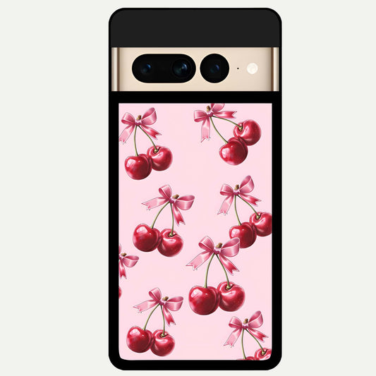  Red Cherries Pattern Glass Case For Google Pixel 7 Pro back cover – full design glossy printed glass finish
