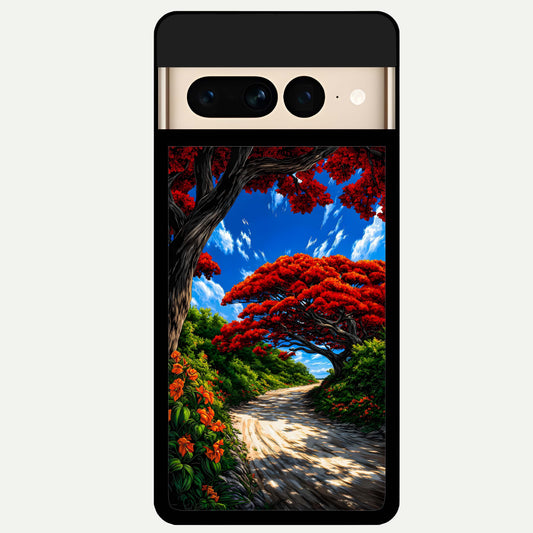  Red Trees Pathway Glass Case For Google Pixel 7 Pro back cover – full design glossy printed glass finish