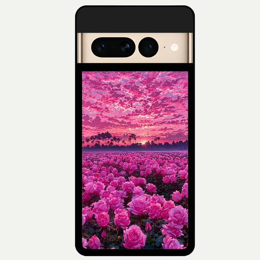  Rose Sunset Valley Glass Case For Google Pixel 7 Pro back cover – full design glossy printed glass finish