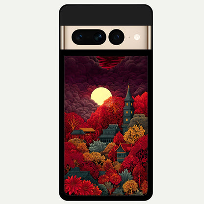 Scarlet Autumn Temple Glass Case For Google Pixel 7 Pro back cover – full design glossy printed glass finish
