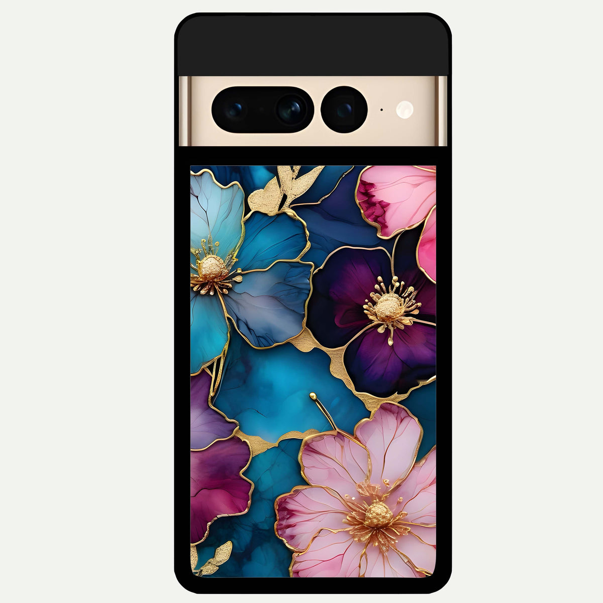  Sparkle Floral Glass Case For Google Pixel 7 Pro back cover – full design glossy printed glass finish