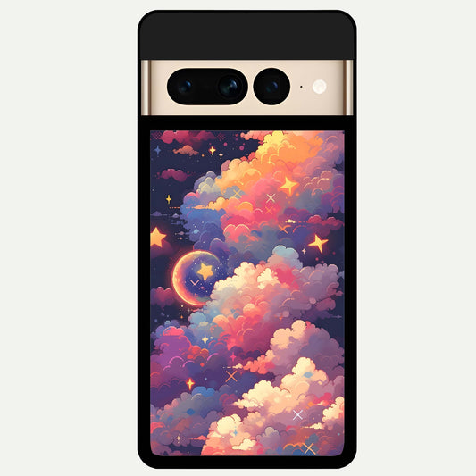  Starlit Dream Clouds Glass Case For Google Pixel 7 Pro back cover – full design glossy printed glass finish