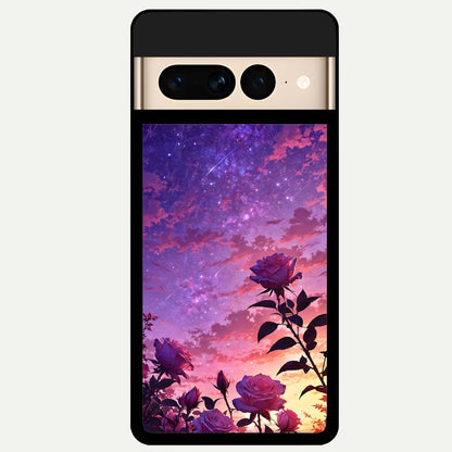  Starlit Rose Twilight Glass Case For Google Pixel 7 Pro back cover – full design glossy printed glass finish