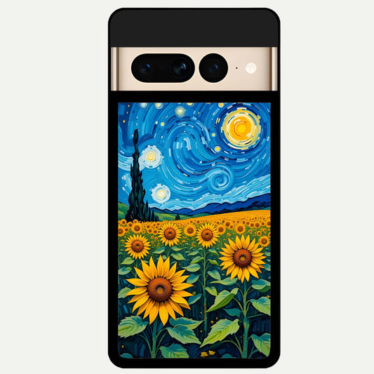  Starry Sunflower Dreams Glass Case For Google Pixel 7 Pro back cover – full design glossy printed glass finish