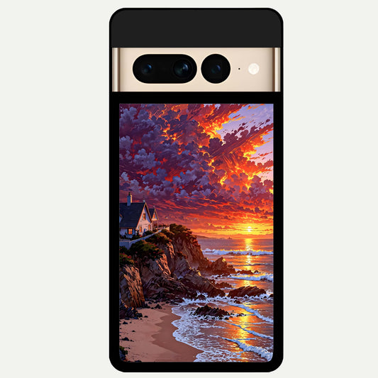  Sunset House By Sea Glass Case For Google Pixel 7 Pro back cover – full design glossy printed glass finish