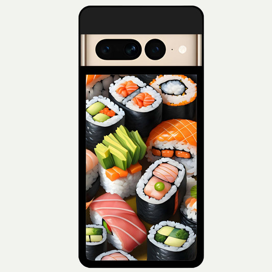  Sushi Food Pattern Glass Case For Google Pixel 7 Pro back cover – full design glossy printed glass finish