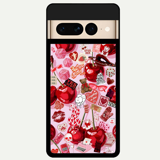  Sweet Cherry Chaos Glass Case For Google Pixel 7 Pro back cover – full design glossy printed glass finish