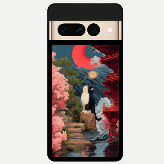  Temple Cat Scenery Glass Case For Google Pixel 7 Pro back cover – full design glossy printed glass finish