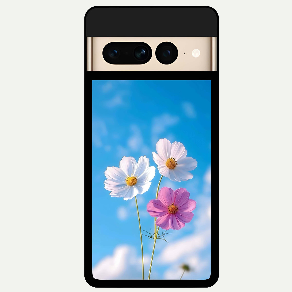  Tripple Flowers With Sky Glass Case For Google Pixel 7 Pro back cover – full design glossy printed glass finish