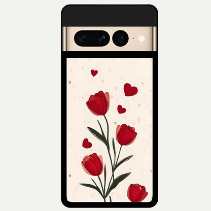  Tulip With Heart Glass Case For Google Pixel 7 Pro back cover – full design glossy printed glass finish