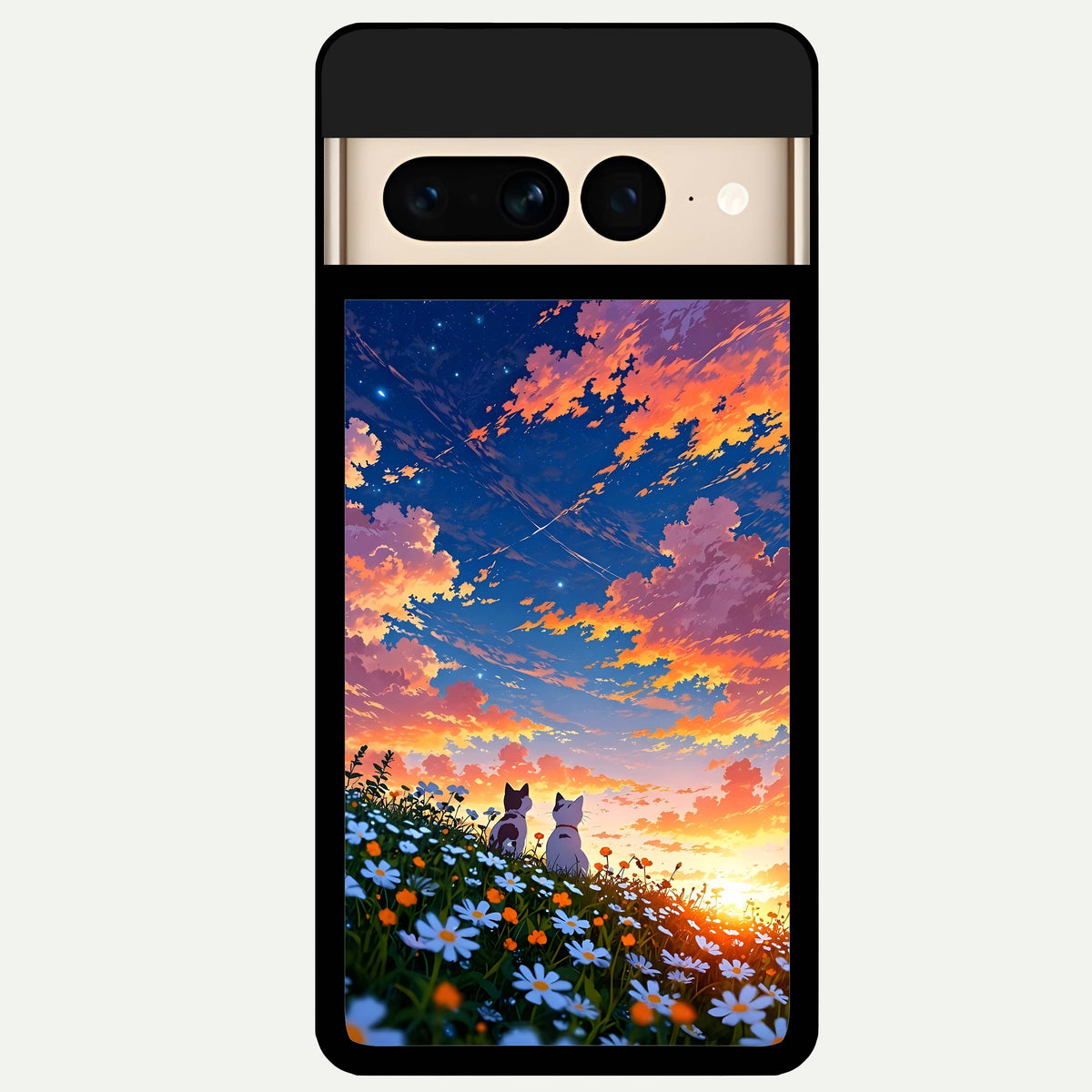  Two Cats Friends Glass Case For Google Pixel 7 Pro back cover – full design glossy printed glass finish