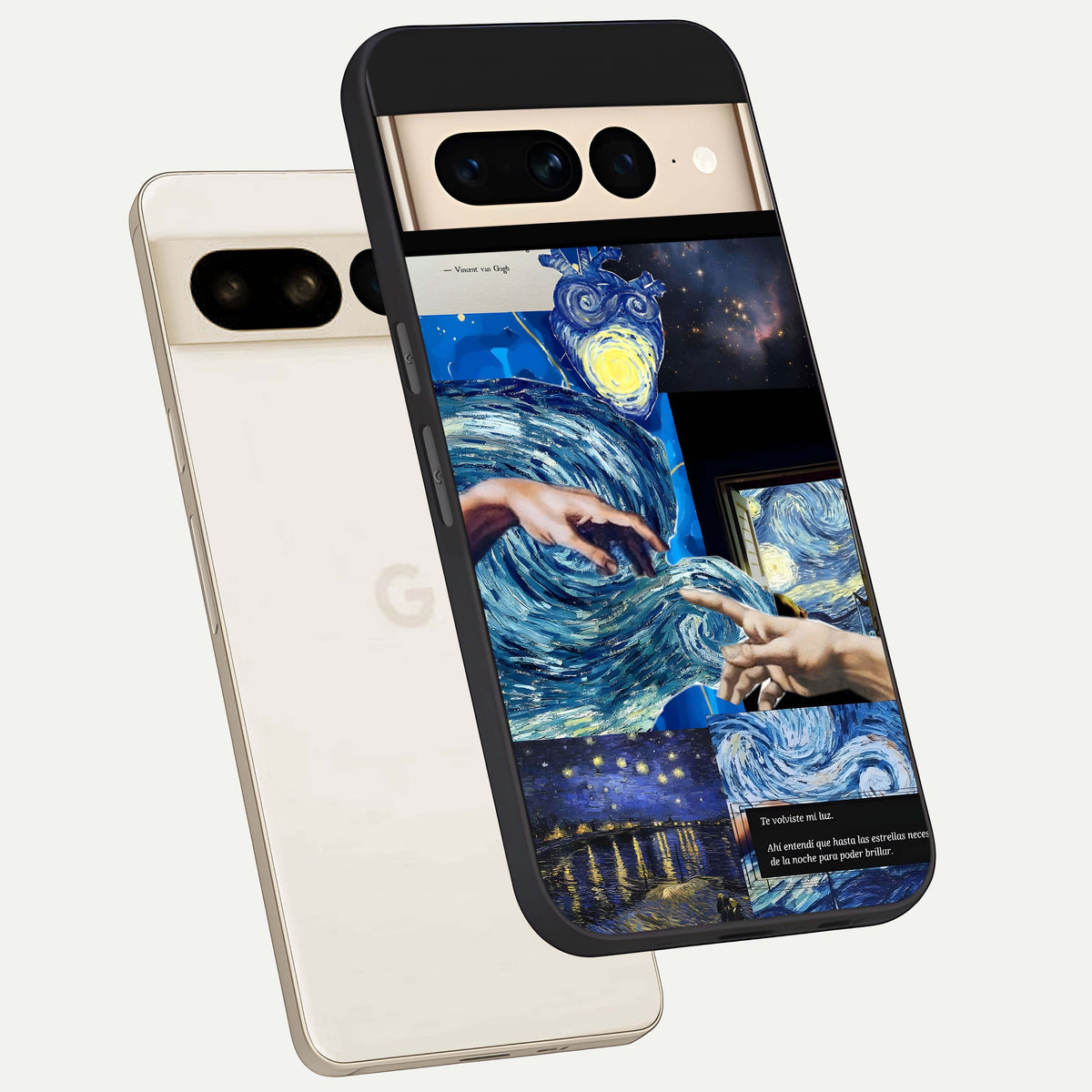  Aesthetic Vando Hands phone case For Google Pixel 7 Pro showing premium glass back cover with detailed artwork