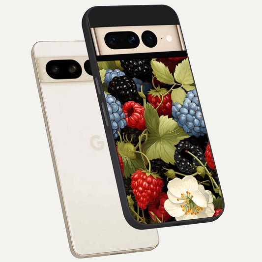  Berry Bloom Charm phone case For Google Pixel 7 Pro showing premium glass back cover with detailed artwork