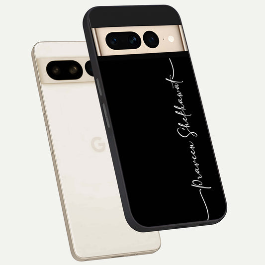  Black Tune Custom Name phone case For Google Pixel 7 Pro showing premium glass back cover with detailed artwork