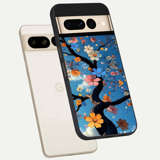  Blossom Dream Sky phone case For Google Pixel 7 Pro showing premium glass back cover with detailed artwork