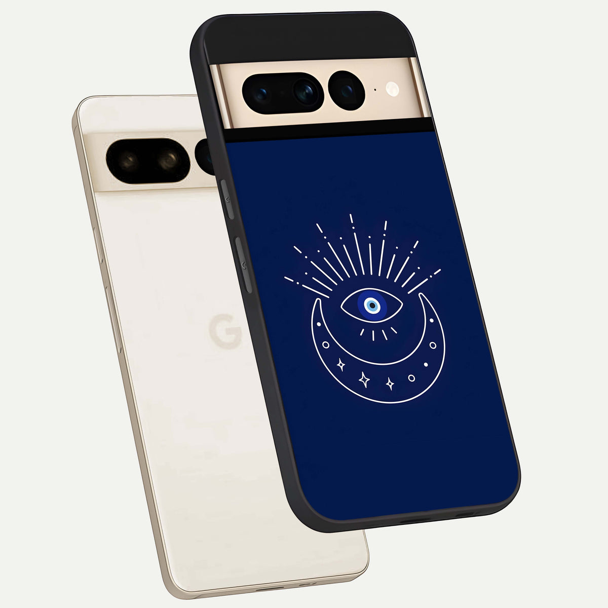  Blue Evil Eye phone case For Google Pixel 7 Pro showing premium glass back cover with detailed artwork