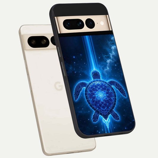  Blue Galaxy Turtle phone case For Google Pixel 7 Pro showing premium glass back cover with detailed artwork
