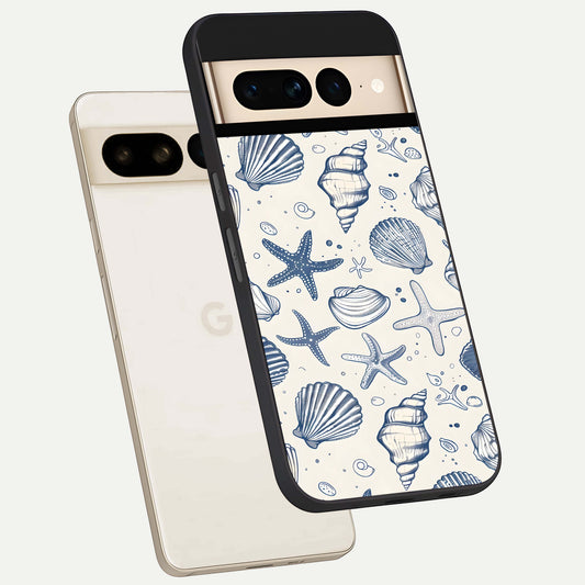  Blue Ocean Outline phone case For Google Pixel 7 Pro showing premium glass back cover with detailed artwork