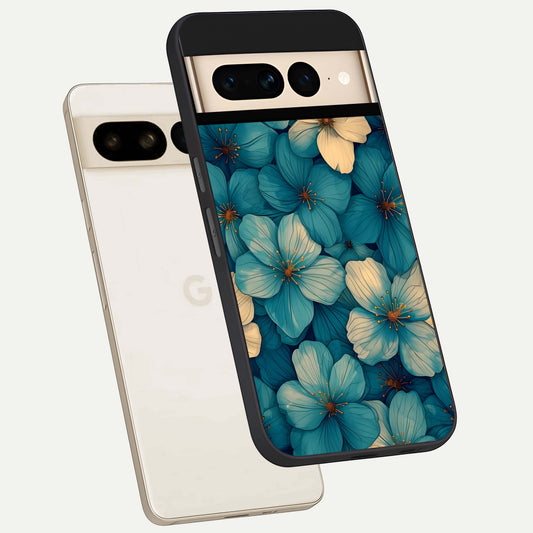  Blue Shade Floral phone case For Google Pixel 7 Pro showing premium glass back cover with detailed artwork