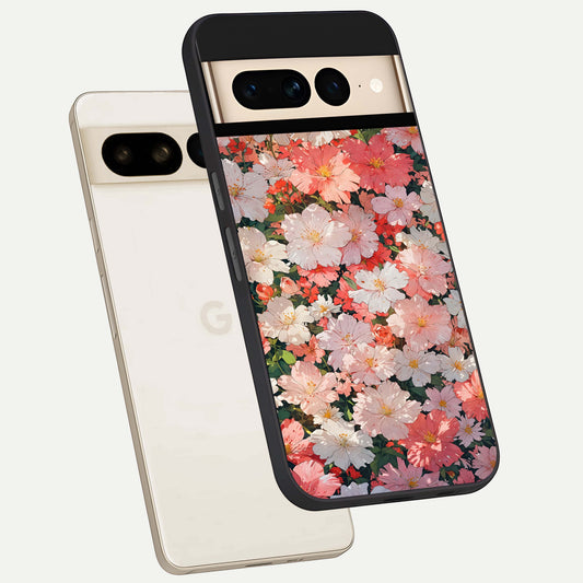  Blush Bloom Field phone case For Google Pixel 7 Pro showing premium glass back cover with detailed artwork