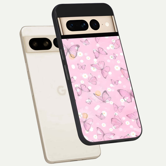  Blush Butterfly Garden phone case For Google Pixel 7 Pro showing premium glass back cover with detailed artwork