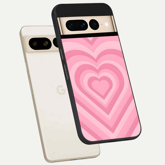  Blush Heart Waves phone case For Google Pixel 7 Pro showing premium glass back cover with detailed artwork