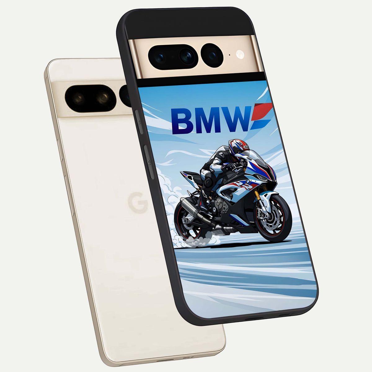  BMW Power Drift phone case For Google Pixel 7 Pro showing premium glass back cover with detailed artwork