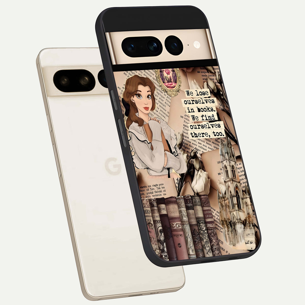  Bookish Dream World phone case For Google Pixel 7 Pro showing premium glass back cover with detailed artwork