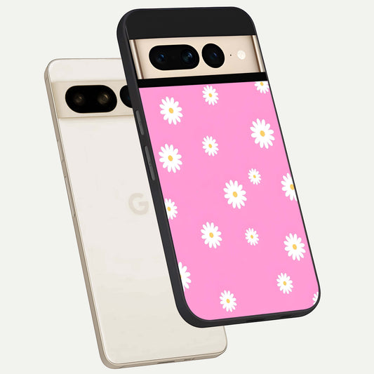  Bubblegum Daisy Pop phone case For Google Pixel 7 Pro showing premium glass back cover with detailed artwork