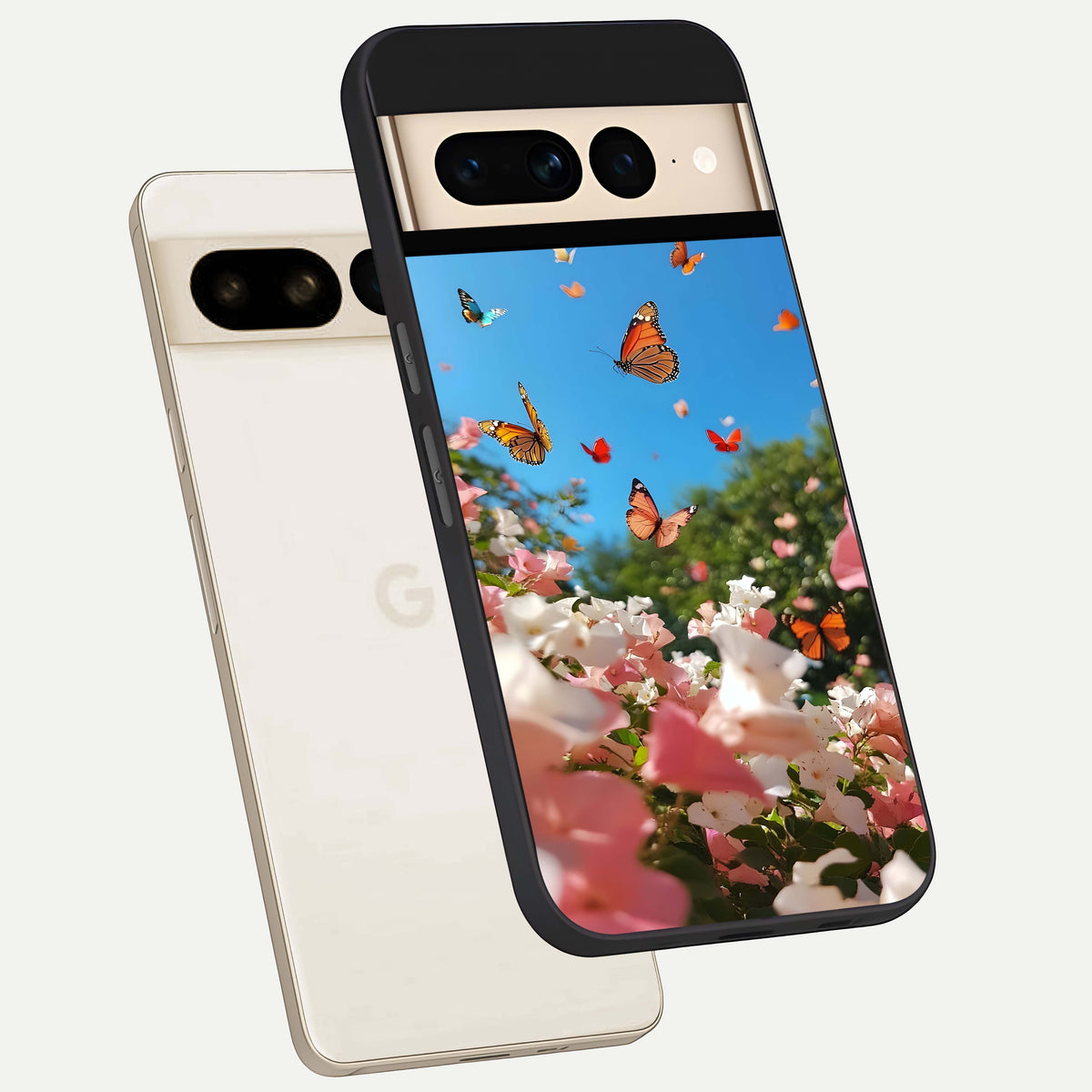  Butterflies In Bloom Sky phone case For Google Pixel 7 Pro showing premium glass back cover with detailed artwork