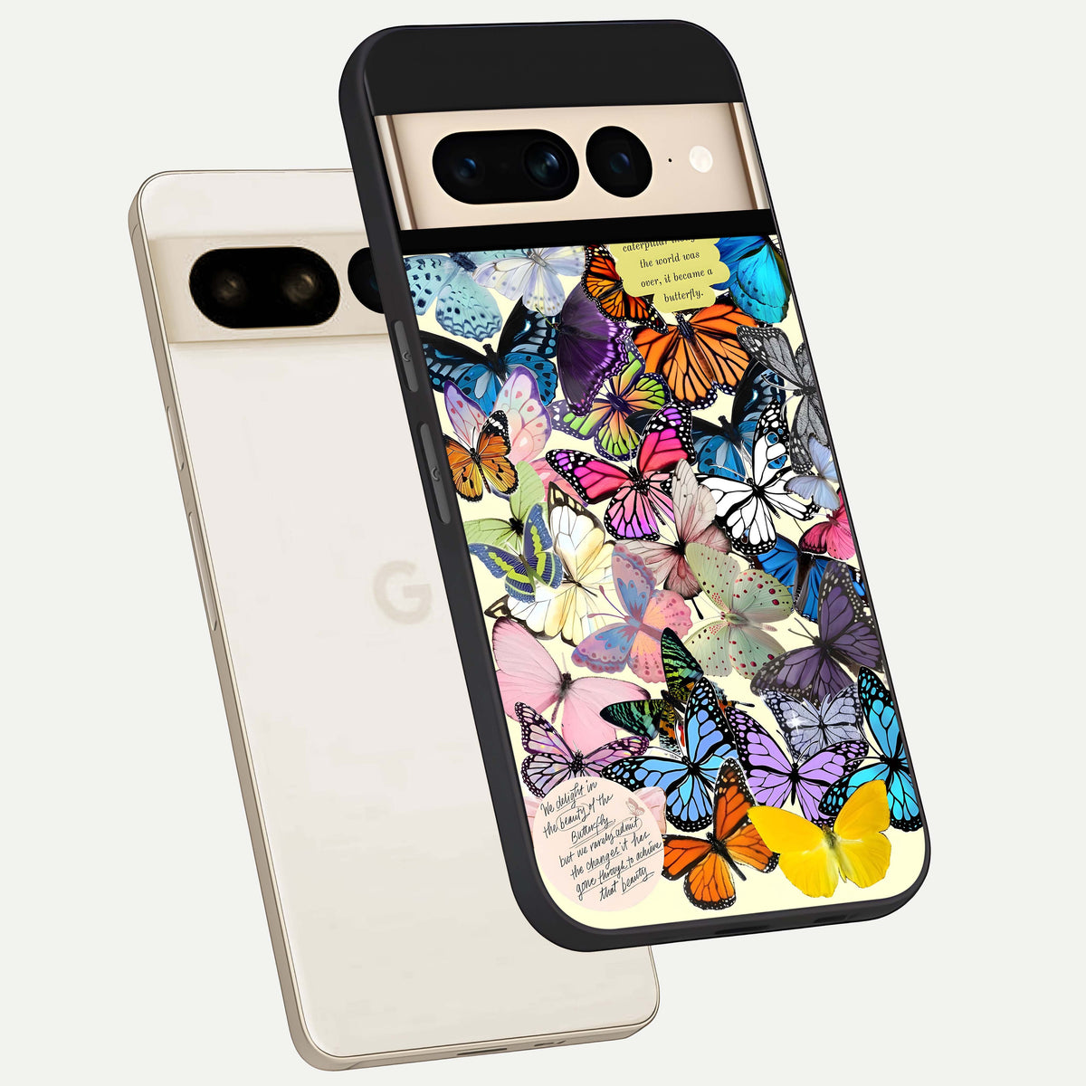  Butterflies Petal Dream phone case For Google Pixel 7 Pro showing premium glass back cover with detailed artwork
