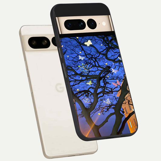  Butterfly Night Magic phone case For Google Pixel 7 Pro showing premium glass back cover with detailed artwork