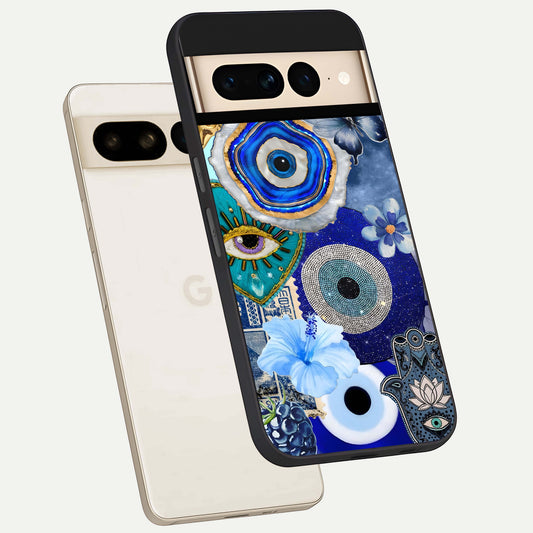  Celestial Blue Vision phone case For Google Pixel 7 Pro showing premium glass back cover with detailed artwork