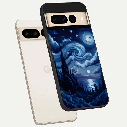  Celestial Dream Van Gogh phone case For Google Pixel 7 Pro showing premium glass back cover with detailed artwork